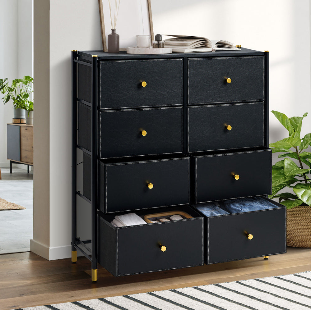 8-Drawer Chest PU Fabric Black Dresser Tallboy Bedroom Storage Organizer