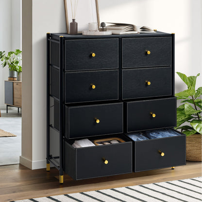 8-Drawer Chest PU Fabric Black Dresser Tallboy Bedroom Storage Organizer