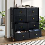 8-Drawer Chest PU Fabric Black Dresser Tallboy Bedroom Storage Organizer