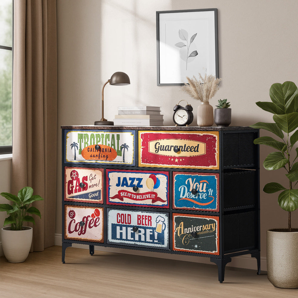 8 Chest of Drawers Fabric Retro Vintage Multi-colour