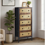 5-Drawer Chest Rattan Fabric Dresser Tallboy Bedroom Storage Organizer