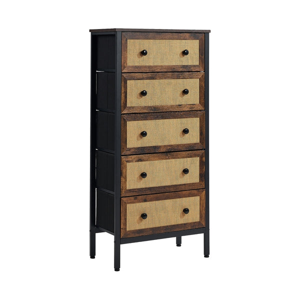  5-Drawer Chest Rattan Fabric Dresser Tallboy Bedroom Storage Organizer