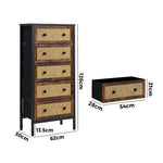 5-Drawer Chest Rattan Fabric Dresser Tallboy Bedroom Storage Organizer