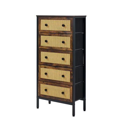 5-Drawer Chest Rattan Fabric Dresser Tallboy Bedroom Storage Organizer