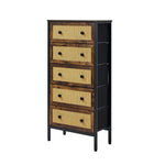5-Drawer Chest Rattan Fabric Dresser Tallboy Bedroom Storage Organizer