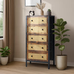 5-Drawer Chest Rattan Fabric Dresser Tallboy Bedroom Storage Organizer