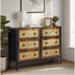 6-Drawer Chest Rattan Fabric Dresser Tallboy Retro Vintage Bedroom Storage