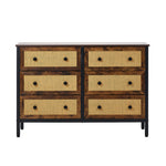 6-Drawer Chest Rattan Fabric Dresser Tallboy Retro Vintage Bedroom Storage