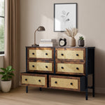 6-Drawer Chest Rattan Fabric Dresser Tallboy Retro Vintage Bedroom Storage