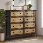 6-Drawer Chest Rattan Fabric Dresser Tallboy Retro Vintage Bedroom Storage