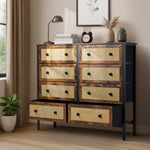 6-Drawer Chest Rattan Fabric Dresser Tallboy Retro Vintage Bedroom Storage