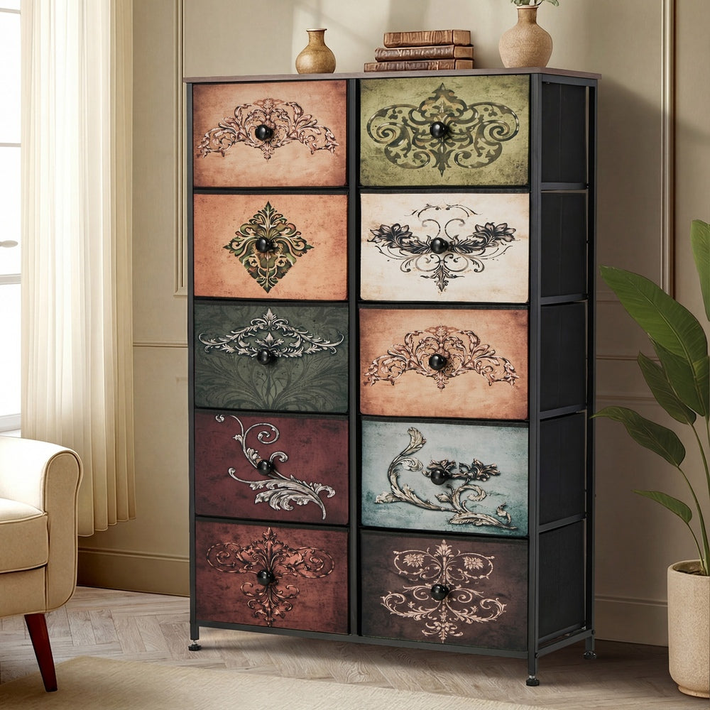 10 Chest Of Drawers Retro Tallboy Printed Foldable Fabric