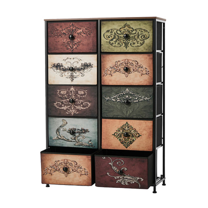 10 Chest Of Drawers Retro Tallboy Printed Foldable Fabric - 10
