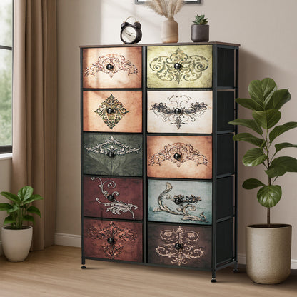 10 Chest Of Drawers Retro Tallboy Printed Foldable Fabric - 3