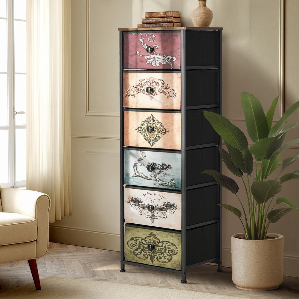 6 Drawer Retro Tallboy Fabric Storage | HomeAndLiving