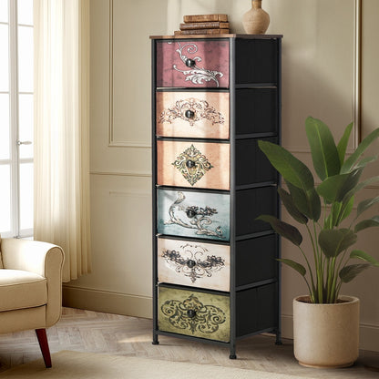 6 Drawer Retro Tallboy Fabric Storage | HomeAndLiving