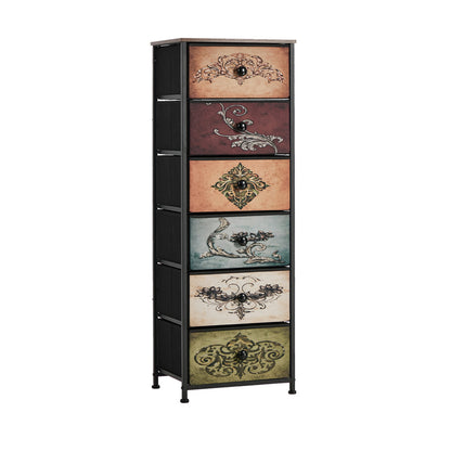 6 Drawer Retro Tallboy Fabric Storage | HomeAndLiving