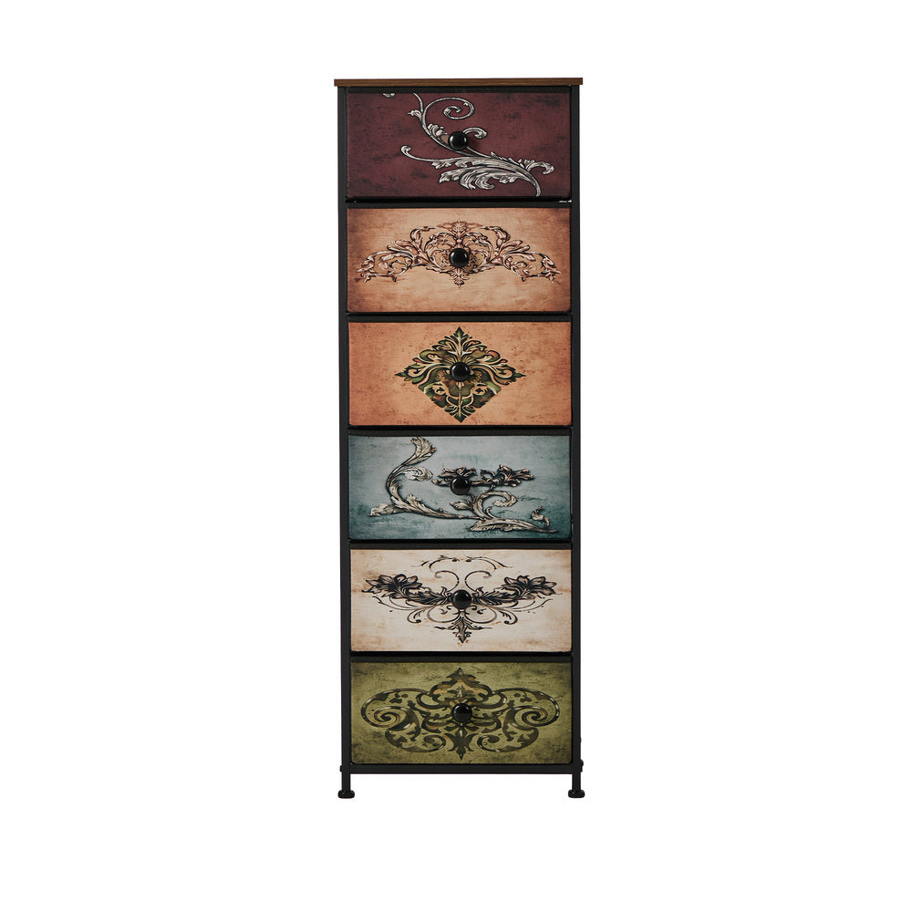 6 Drawer Retro Tallboy Fabric Storage | HomeAndLiving