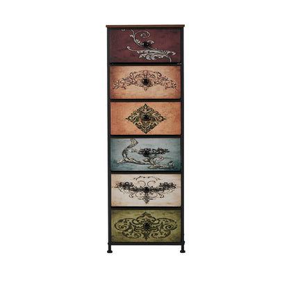 6 Drawer Retro Tallboy Fabric Storage | HomeAndLiving