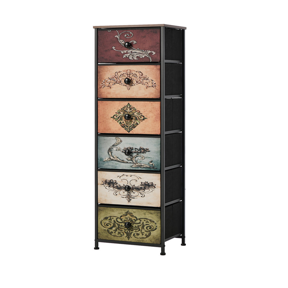 6 Drawer Retro Tallboy Fabric Storage | HomeAndLiving