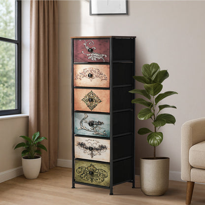 6 Drawer Retro Tallboy Fabric Storage | HomeAndLiving