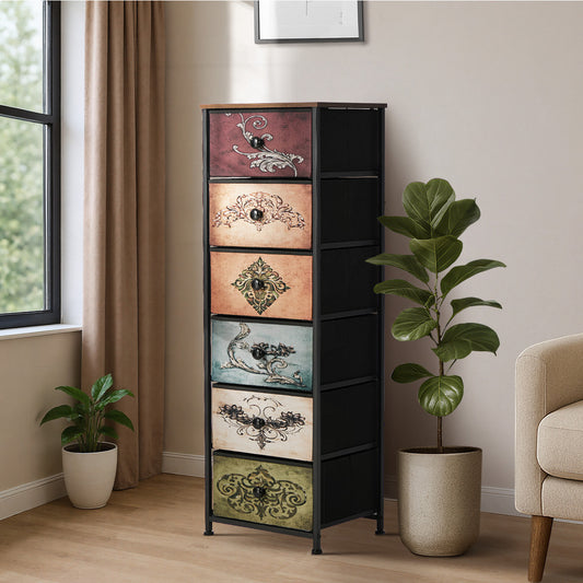 6 Drawer Retro Tallboy Fabric Storage | HomeAndLiving - 2