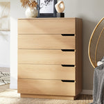 Natural Wood 5-Drawer Tallboy Chest of Drawers Bedroom Storage Cabinet