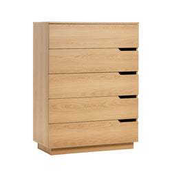 Natural Wood 5-Drawer Tallboy Chest of Drawers Bedroom Storage Cabinet