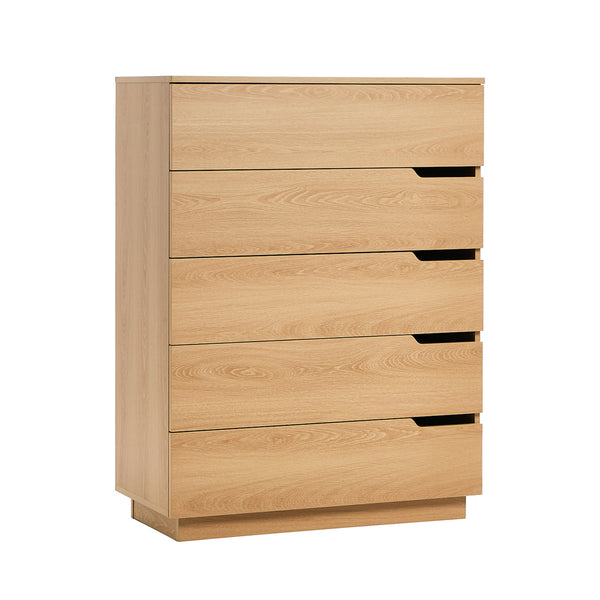  Natural Wood 5-Drawer Tallboy Chest of Drawers Bedroom Storage Cabinet