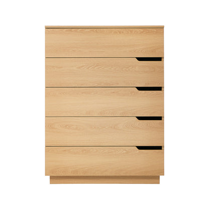 Natural Wood 5-Drawer Tallboy Chest of Drawers Bedroom Storage Cabinet