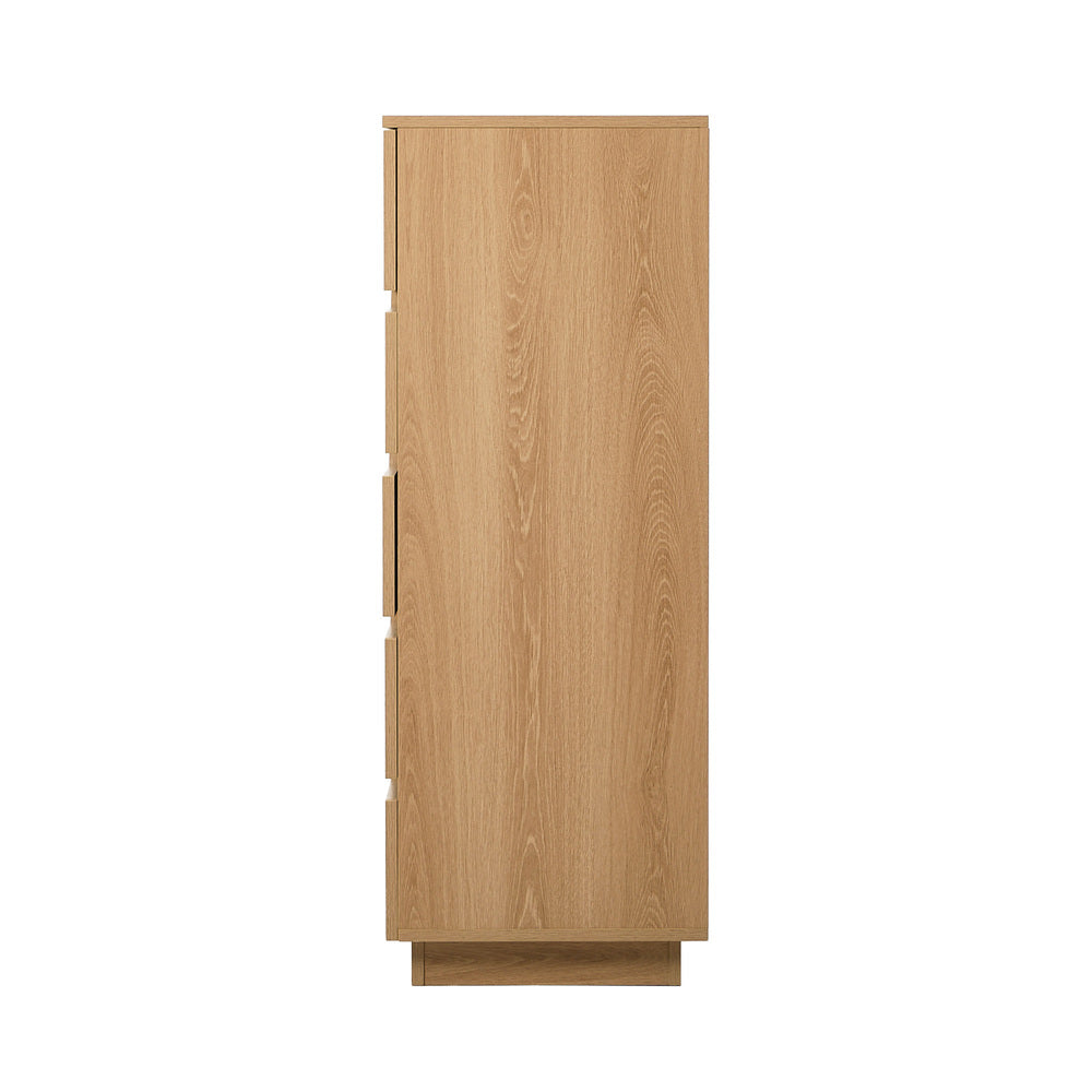 Natural Wood 5-Drawer Tallboy Chest of Drawers Bedroom Storage Cabinet