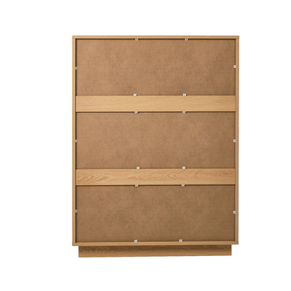 Natural Wood 5-Drawer Tallboy Chest of Drawers Bedroom Storage Cabinet