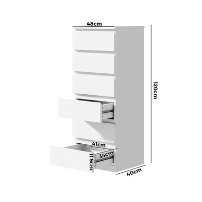 6 Chest of Drawers Lowboy Handle-Free White