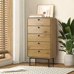 5 Chest of Drawers Dresser Tallboy Wooden Handle Natural & Black