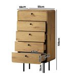 5 Chest of Drawers Dresser Tallboy Wooden Handle Natural & Black