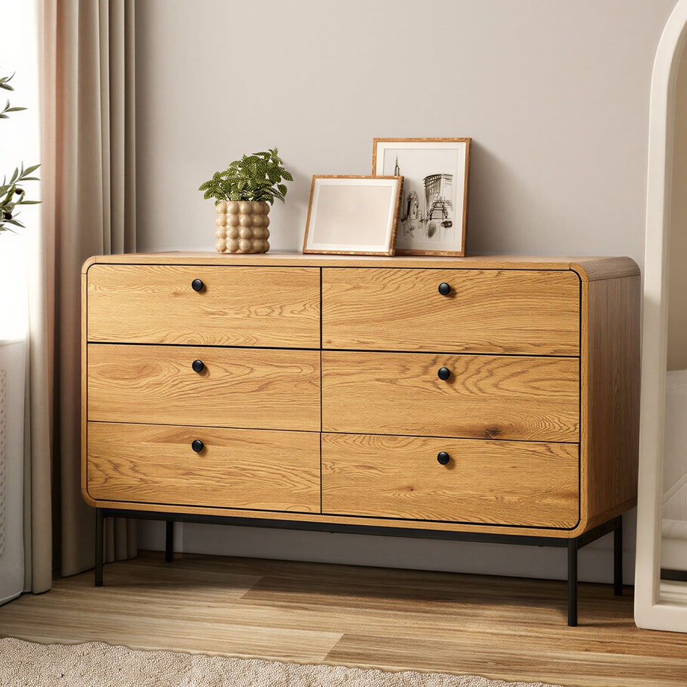Chest Of Drawers 6 Drawer Tallboy Storage Cabinet Natural Wood Finish