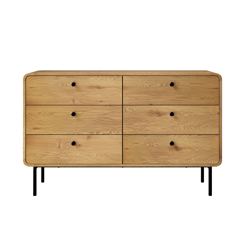 Chest Of Drawers 6 Drawer Tallboy Storage Cabinet Natural Wood Finish