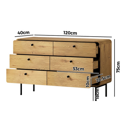 Chest Of Drawers 6 Drawer Tallboy Storage Cabinet Natural Wood Finish