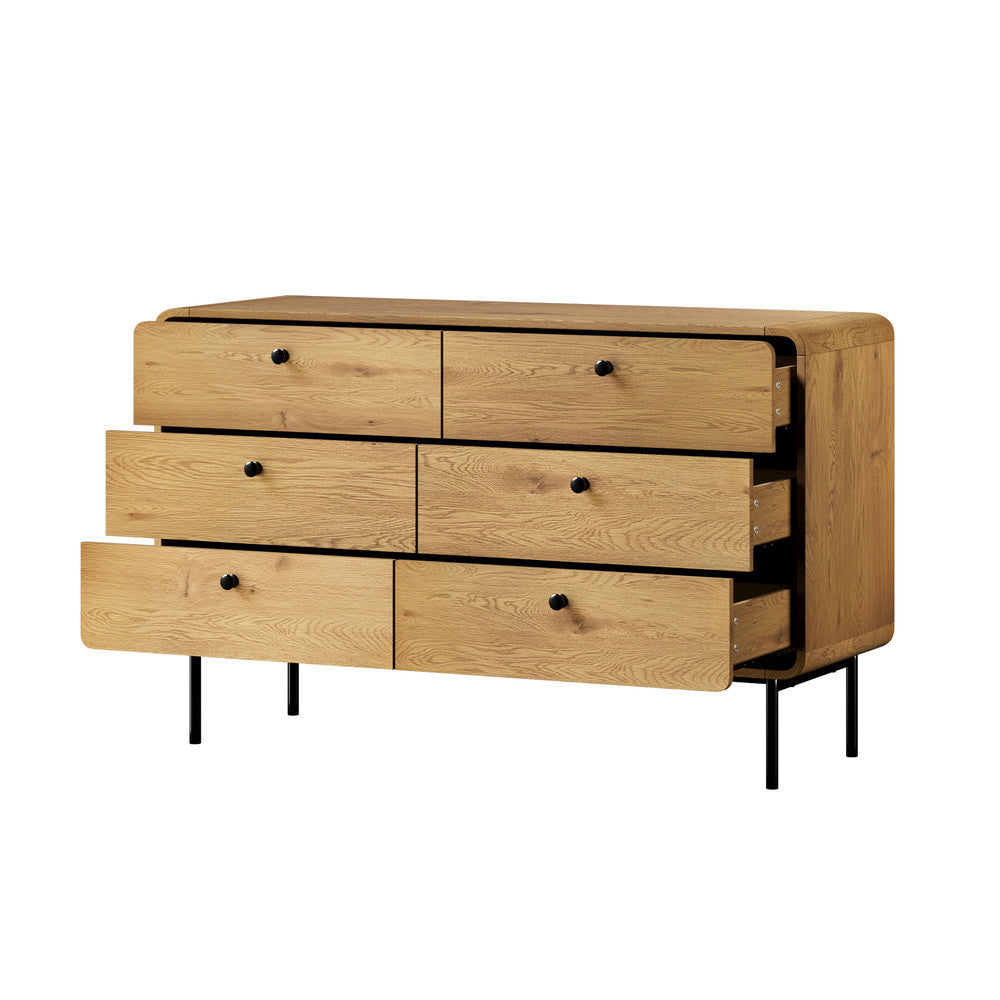 Chest Of Drawers 6 Drawer Tallboy Storage Cabinet Natural Wood Finish