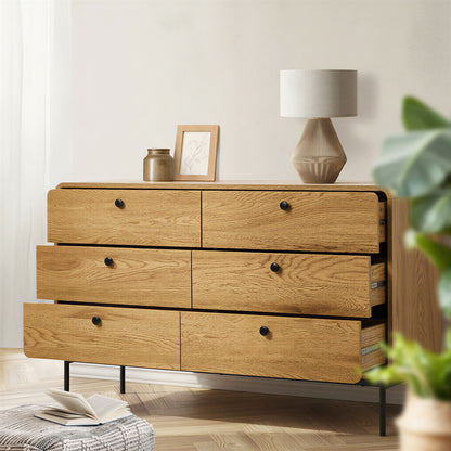 Chest Of Drawers 6 Drawer Tallboy Storage Cabinet Natural Wood Finish
