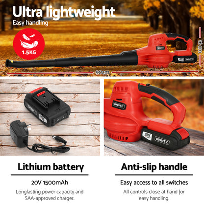20V Cordless Leaf Blower Garden Lithium Battery Electric Nozzles 2-Speed