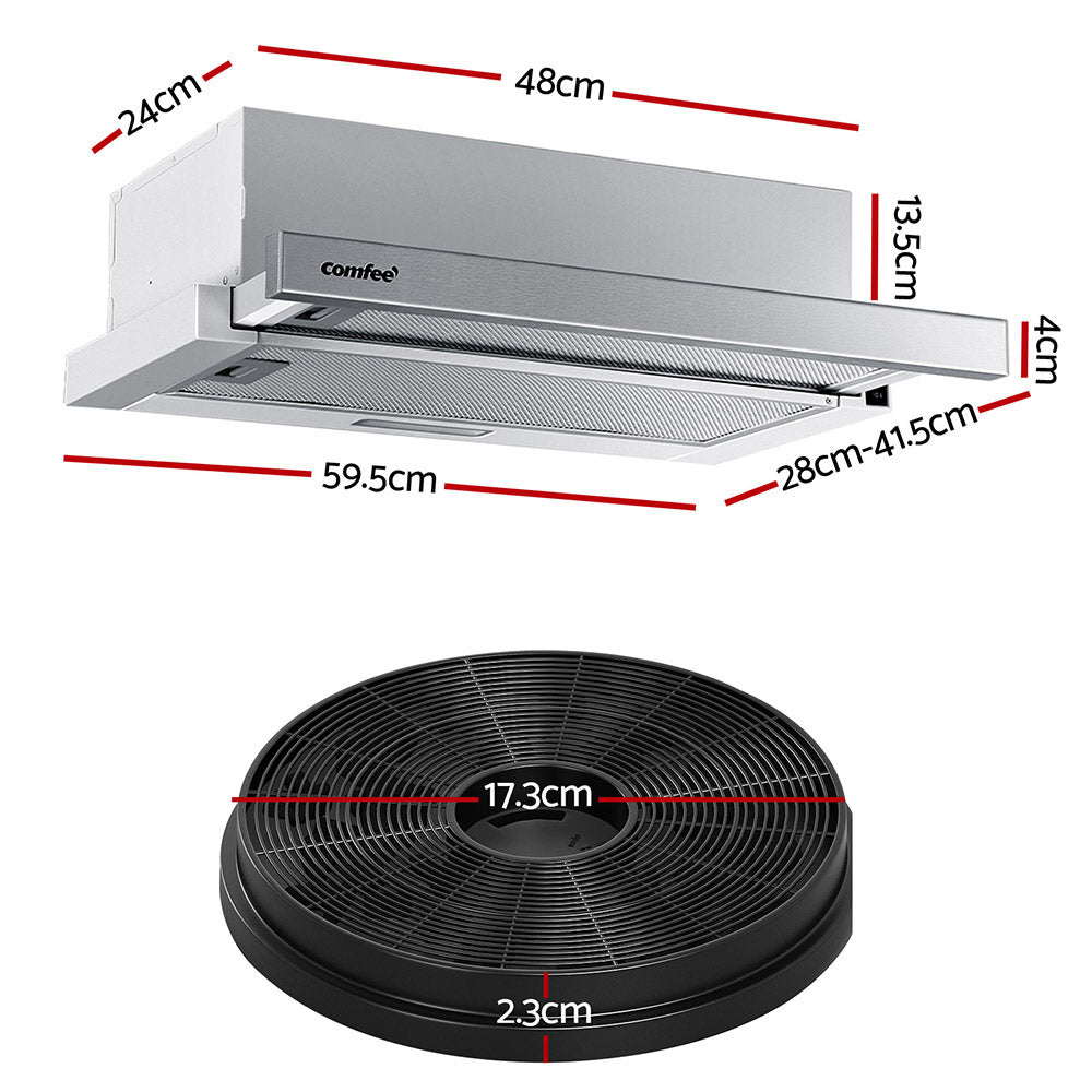 Rangehood 600Mm Slide Out Stainless Steel Canopy Filter Replacement 2Pcs