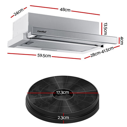 Rangehood 600Mm Slide Out Stainless Steel Canopy Filter Replacement 2Pcs