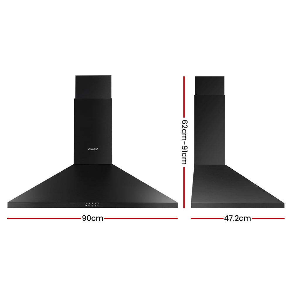 Comfee Rangehood 90cm Range Hood Home Kitchen Wall Mount Canopy  Black