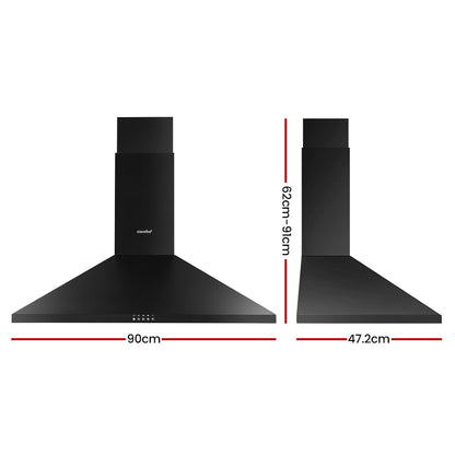 Comfee Rangehood 90cm Range Hood Home Kitchen Wall Mount Canopy  Black