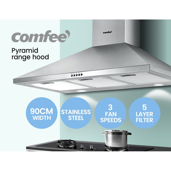  Comfee Rangehood 90cm Range Hood Stainless Steel Home Kitchen Canopy Vent,Adjustable