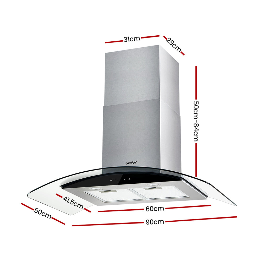900mm Range Hood Stainless Steel LED Glass Home Kitchen