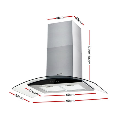 900mm Range Hood Stainless Steel LED Glass Home Kitchen