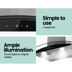 900mm Range Hood Stainless Steel LED Glass Home Kitchen