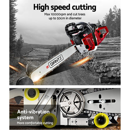 52CC Petrol Commercial Chainsaw Chain Saw Bar E-Start Black